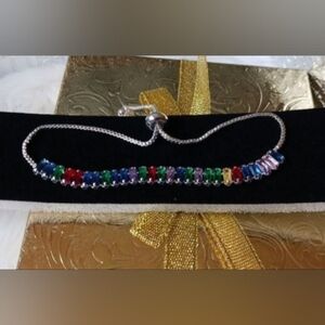 Colorful Gemstones STERLING SILVER Adjustable Bracelet
